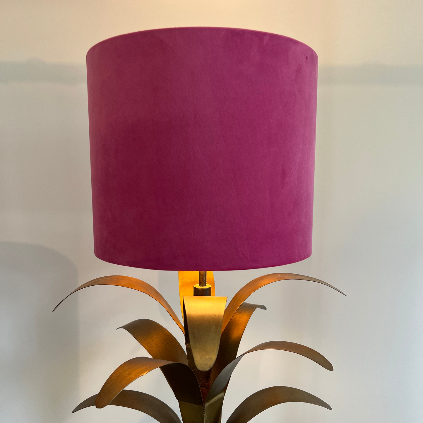 Pink velvet drum lampshade/ ceiling shade with a white lining