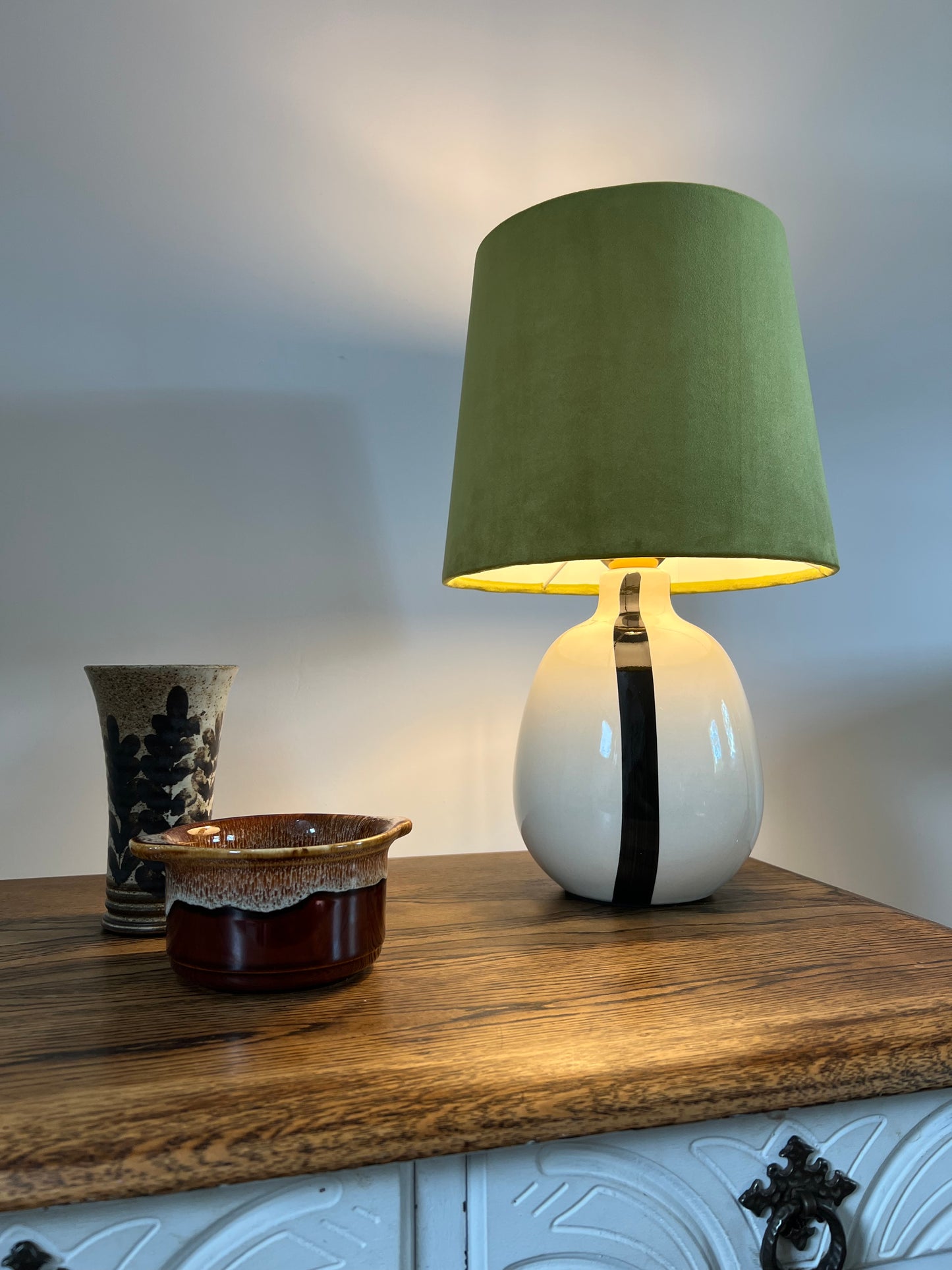 Olive green velvet french drum lampshade/ ceiling light shade, empire lampshade