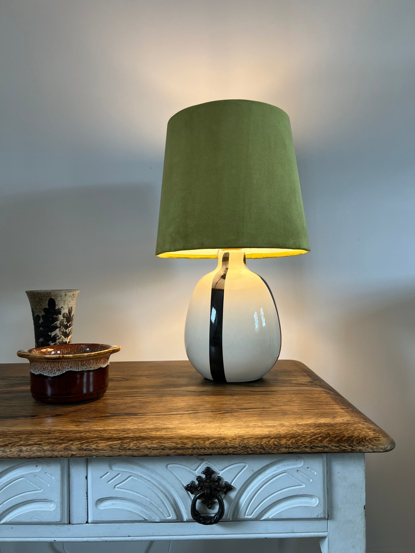 Olive green velvet french drum lampshade/ ceiling light shade, empire lampshade