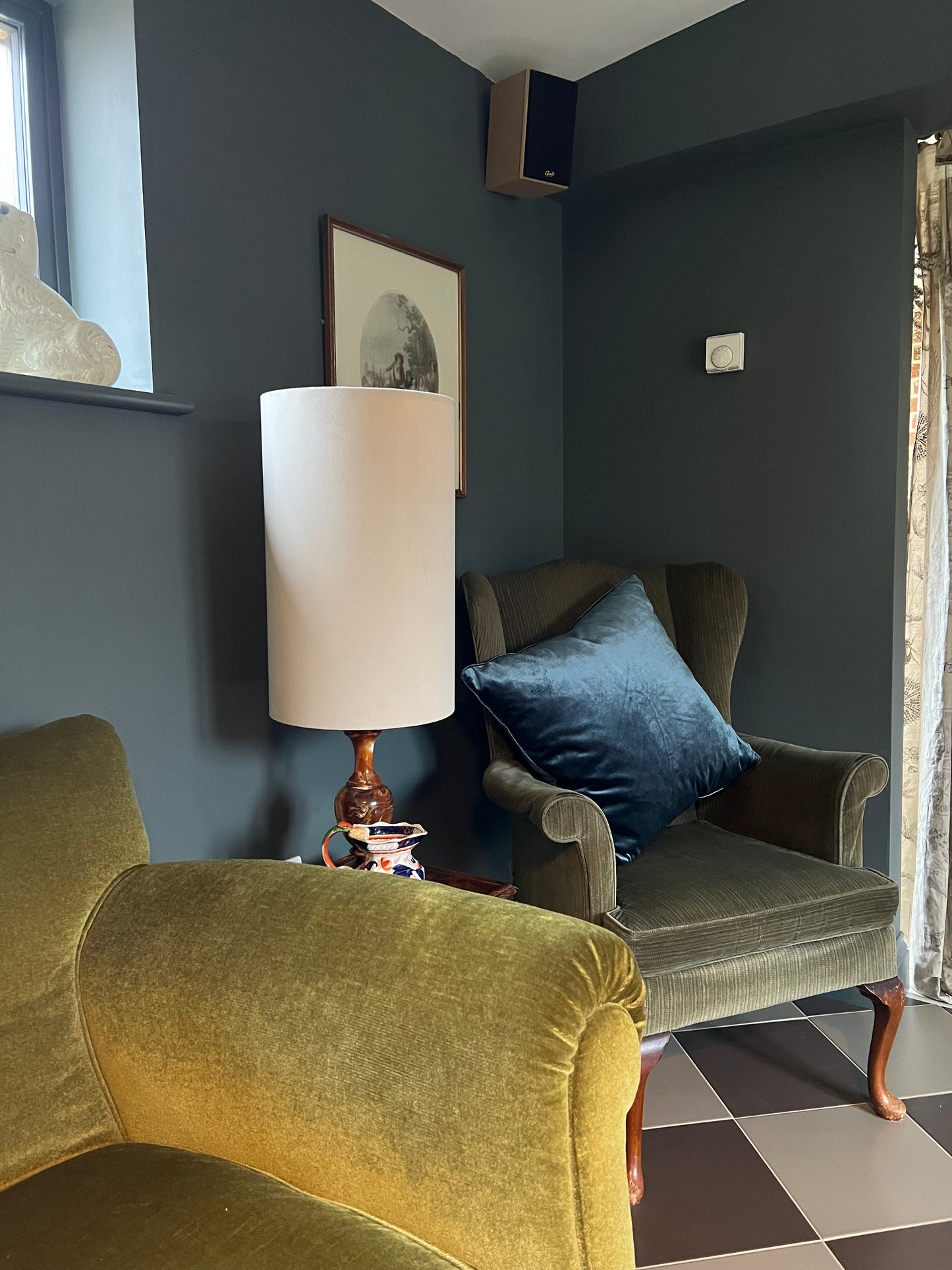 Cream velvet cylinder lampshade, extra tall lampshade