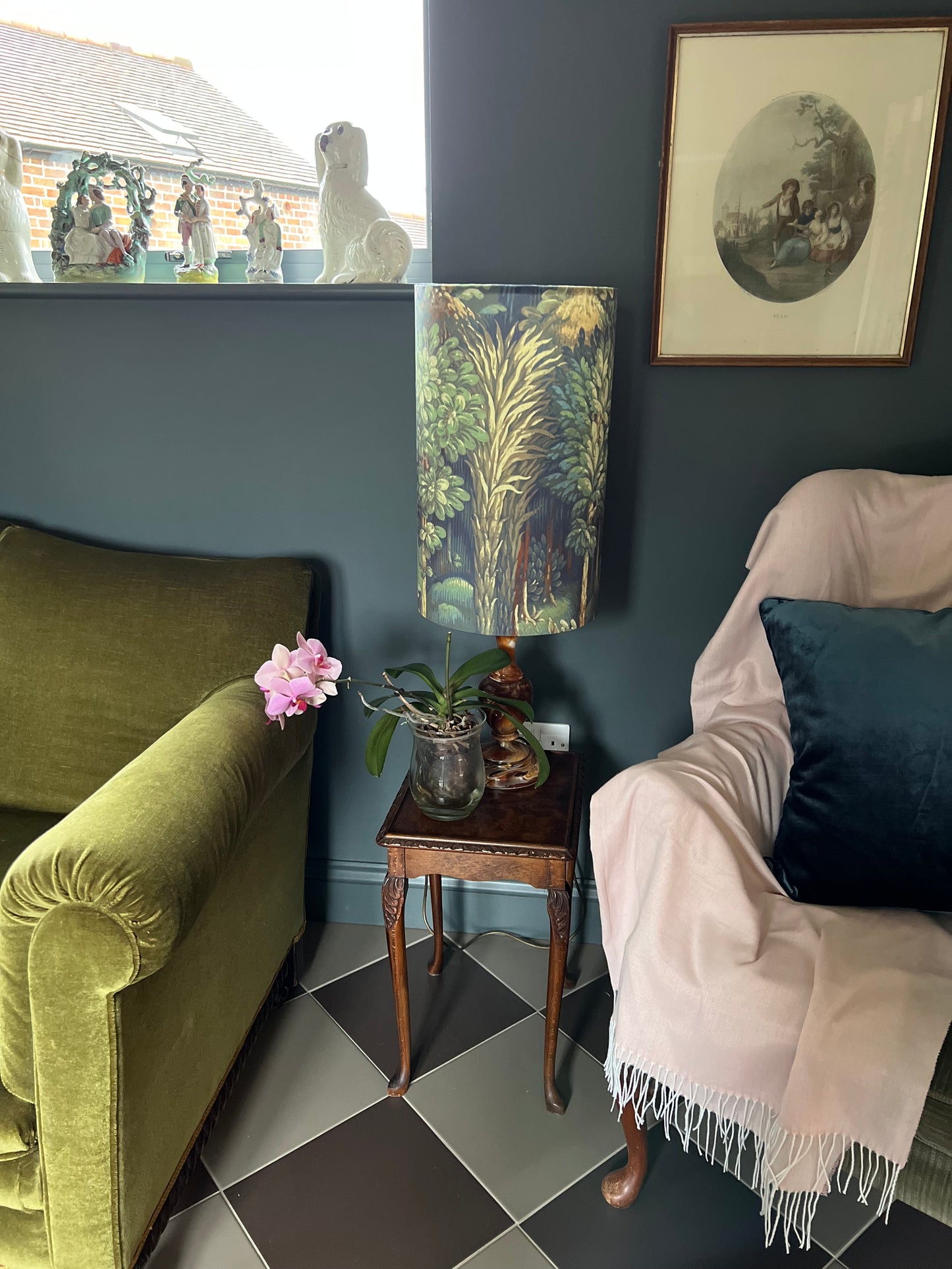 Forbidden forest Velvet cylinder lampshade, extra tall lampshade