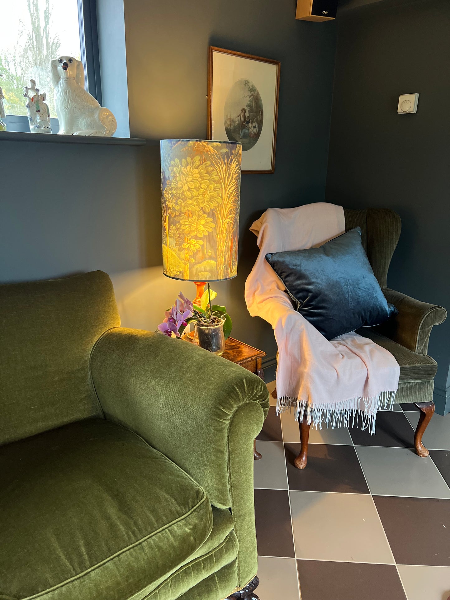 Forbidden forest Velvet cylinder lampshade, extra tall lampshade