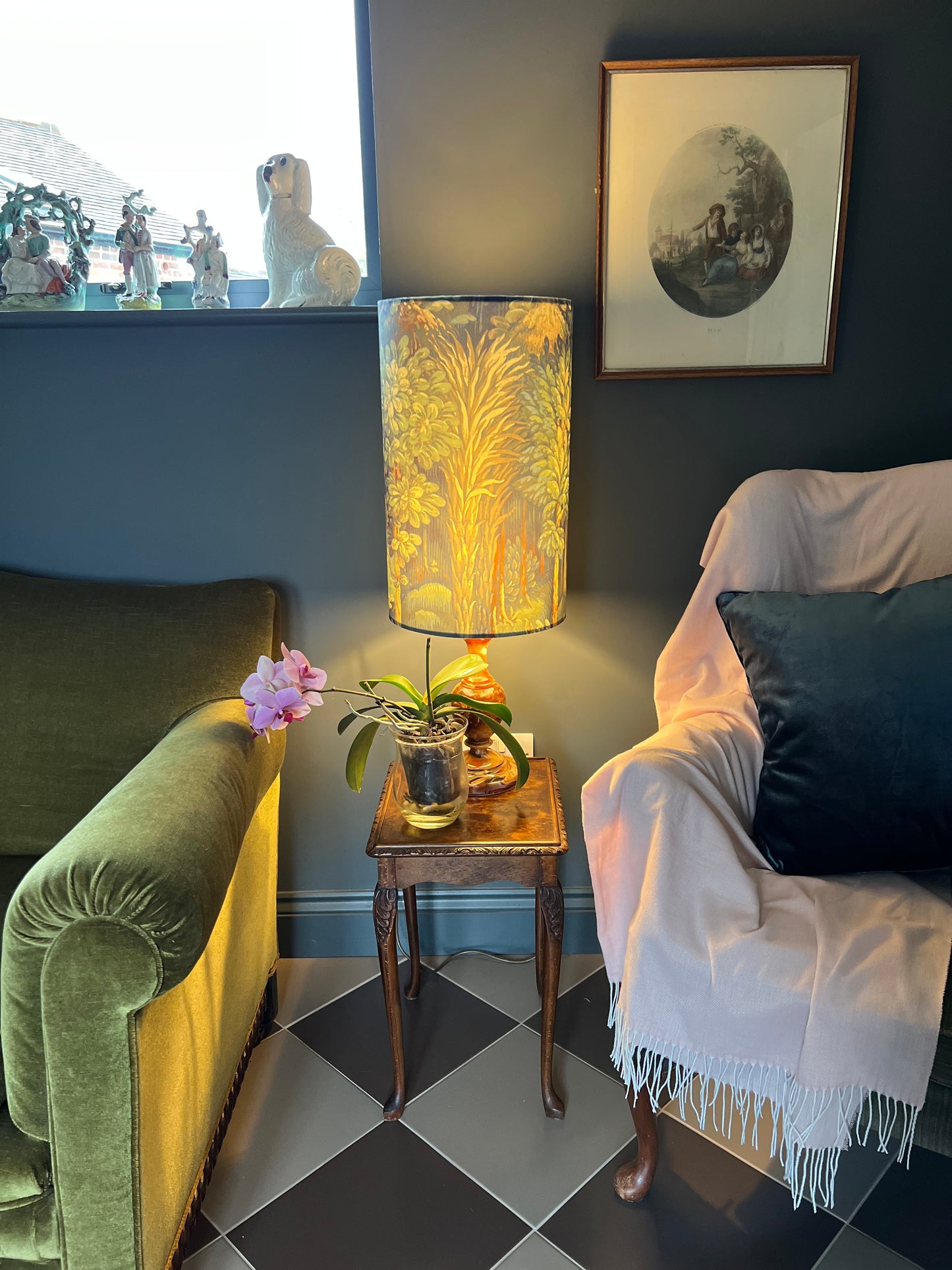 Forbidden forest Velvet cylinder lampshade, extra tall lampshade