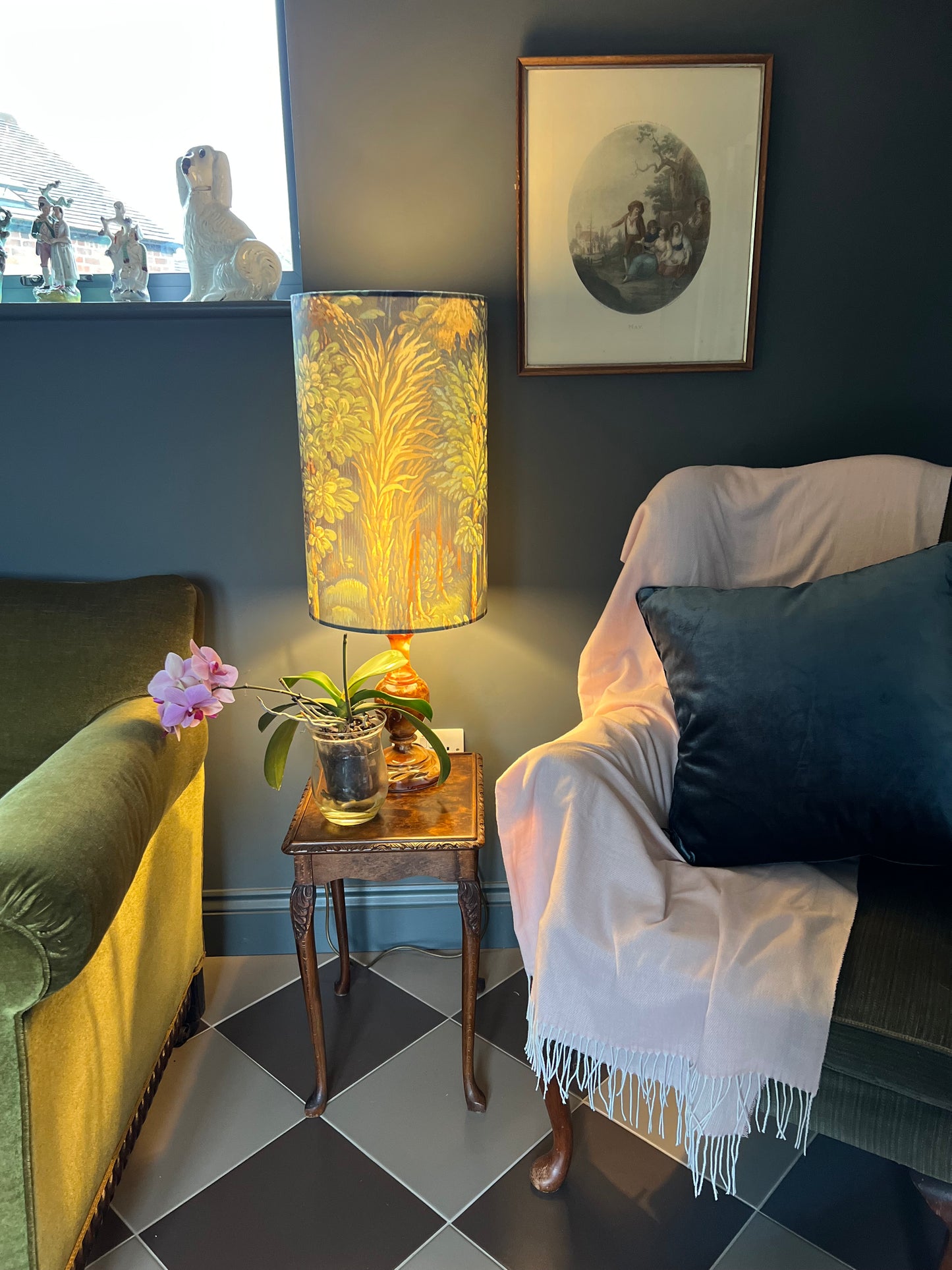 Forbidden forest Velvet cylinder lampshade, extra tall lampshade