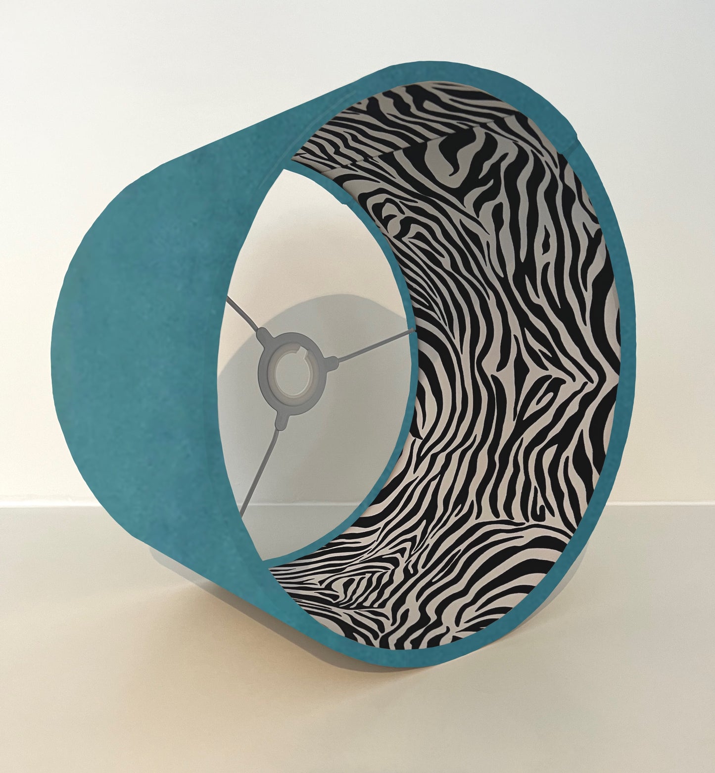 Teal velvet drum lampshade/ ceiling light shade with zebra print cotton interior