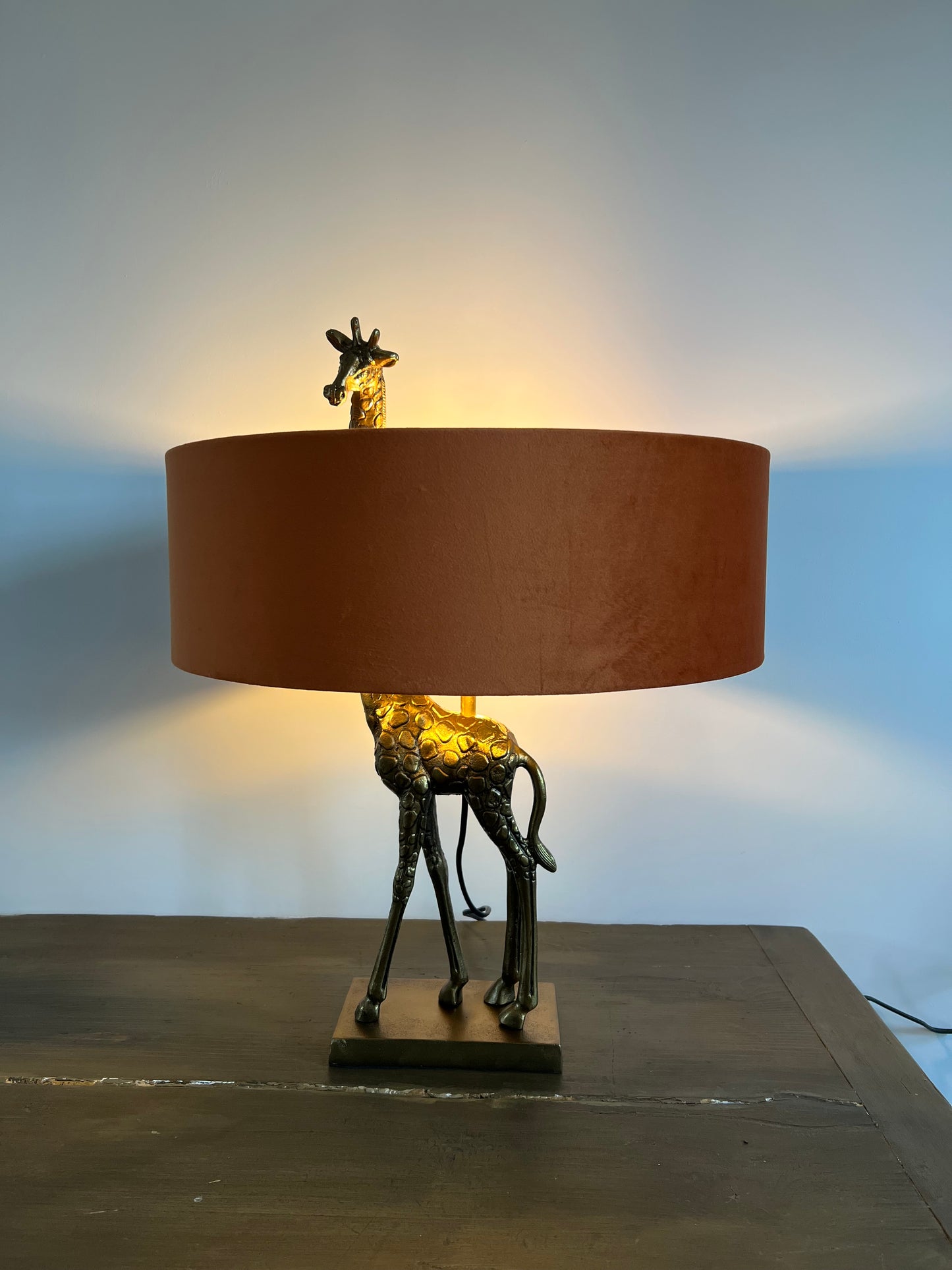 Burnt orange velvet drum lampshade/ ceiling shade with a white lining