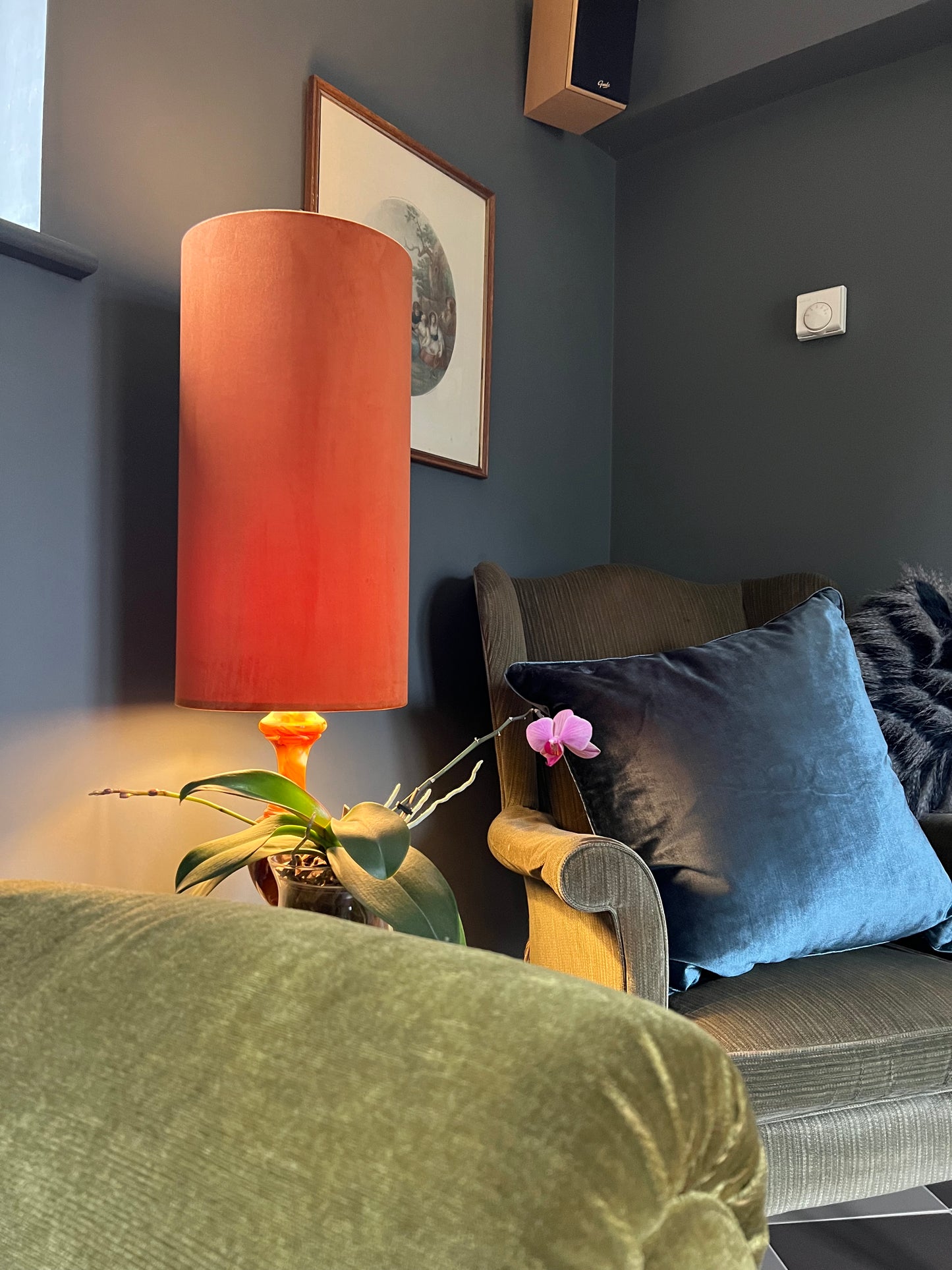 Burnt orange Velvet cylinder lampshade, extra tall lampshade