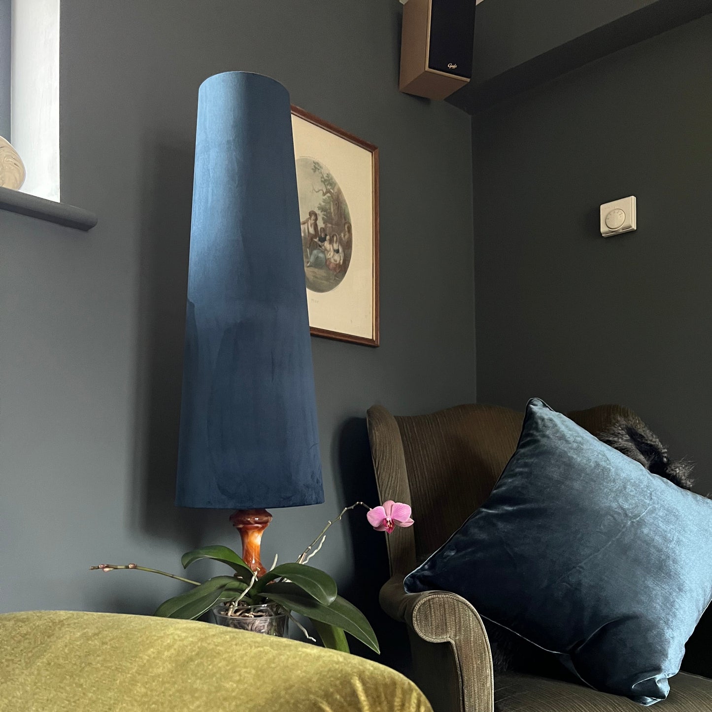 Navy Velvet cone lampshade, extra tall lampshade