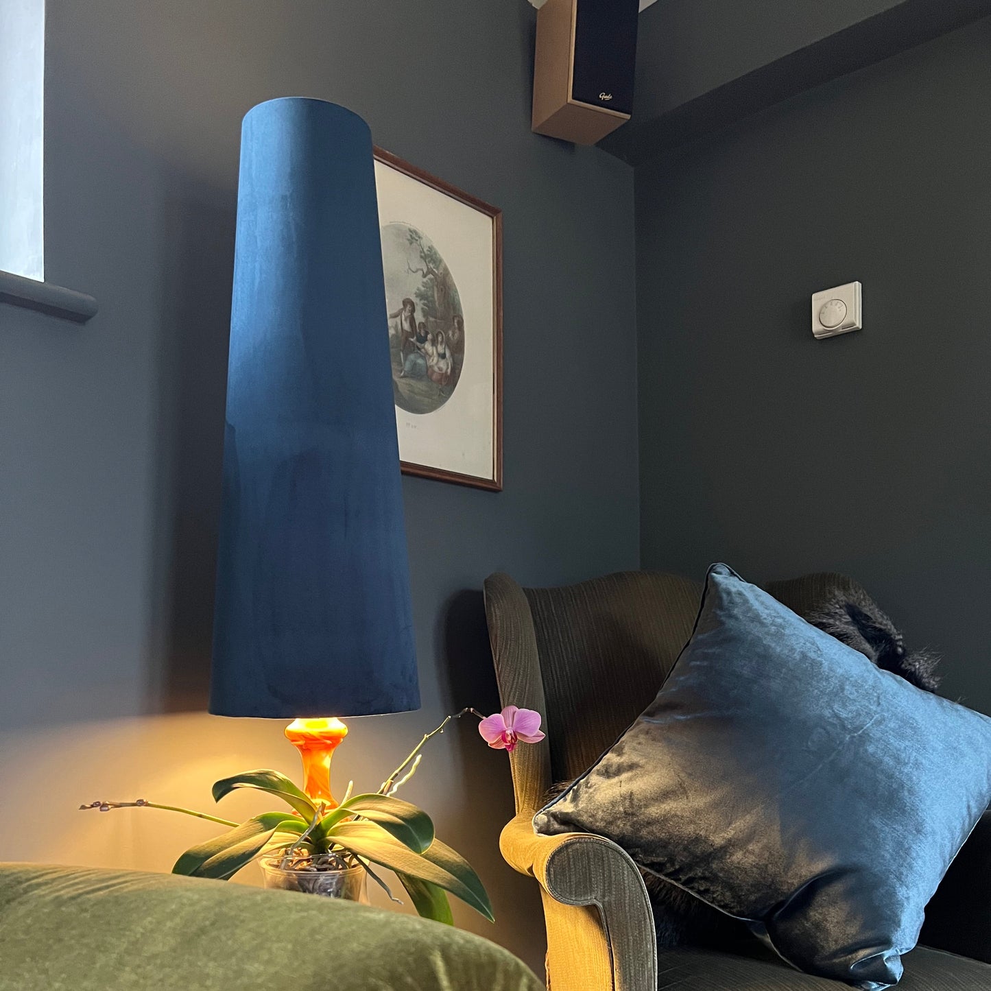 Navy Velvet cone lampshade, extra tall lampshade