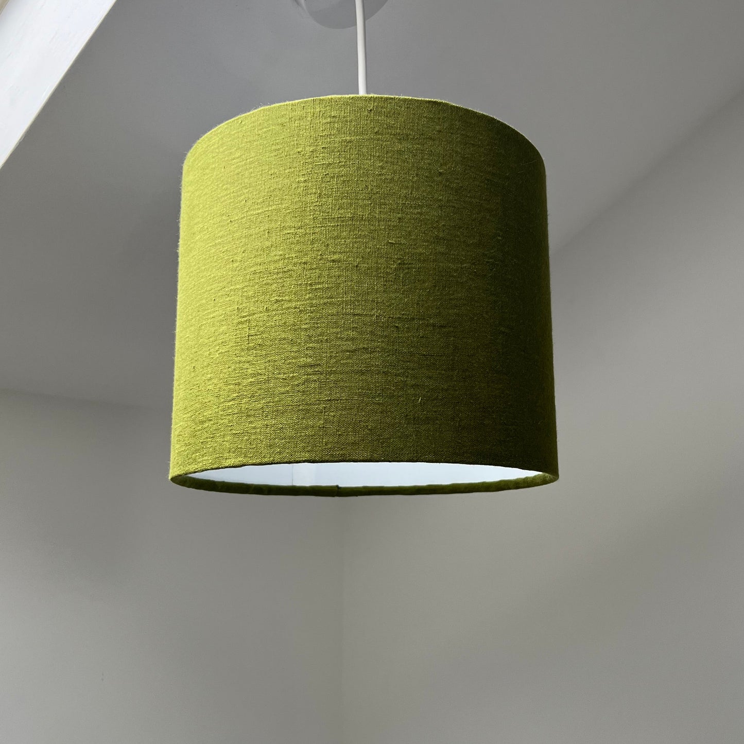 Olive linen drum lampshade/ ceiling shade with a white lining