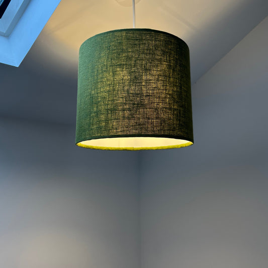 Olive linen drum lampshade/ ceiling shade with a white lining