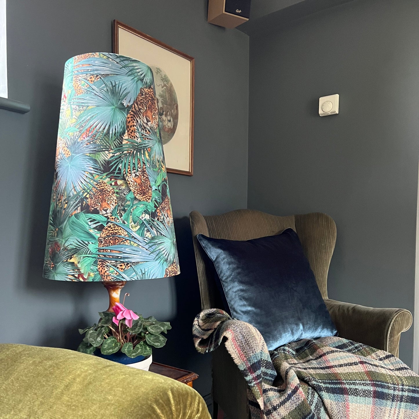 Tropical Cheetah Velvet cone lampshade, extra tall lampshade