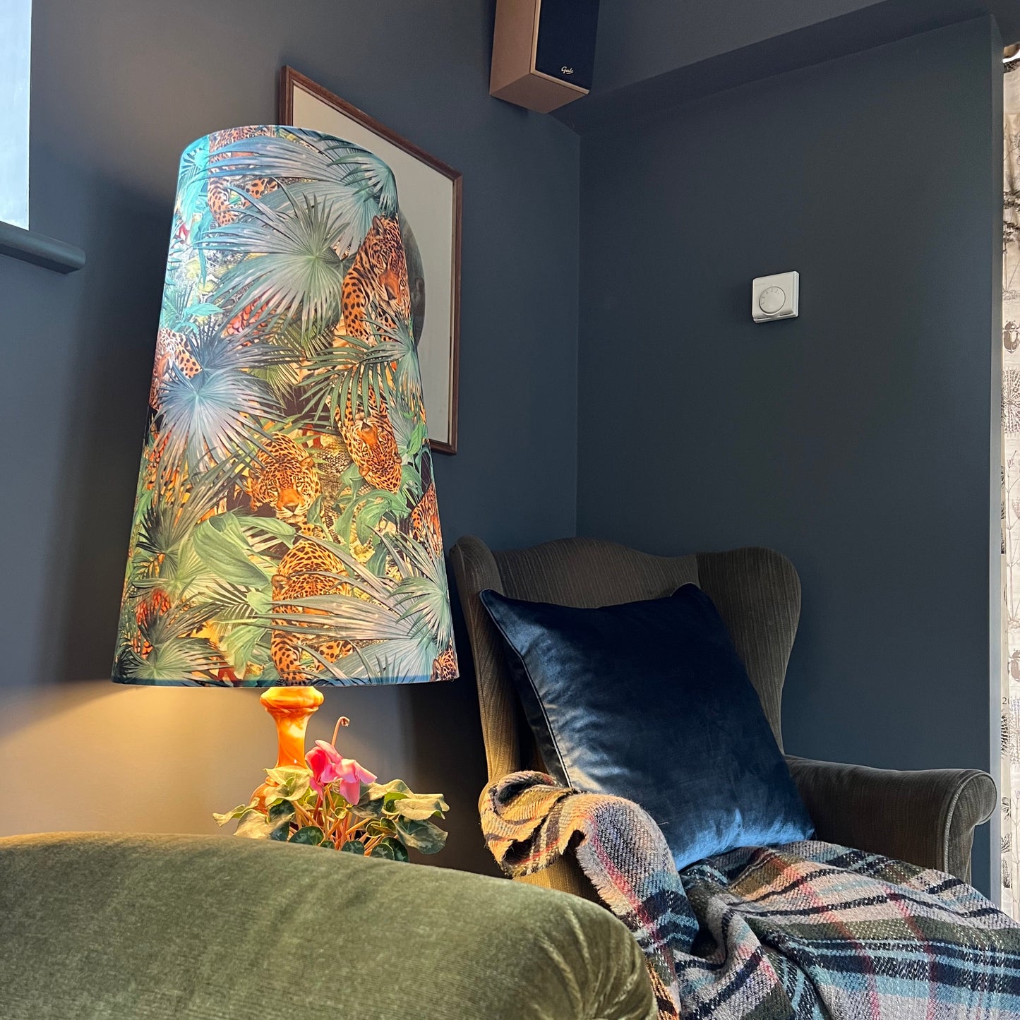 Tropical Cheetah Velvet cone lampshade, extra tall lampshade