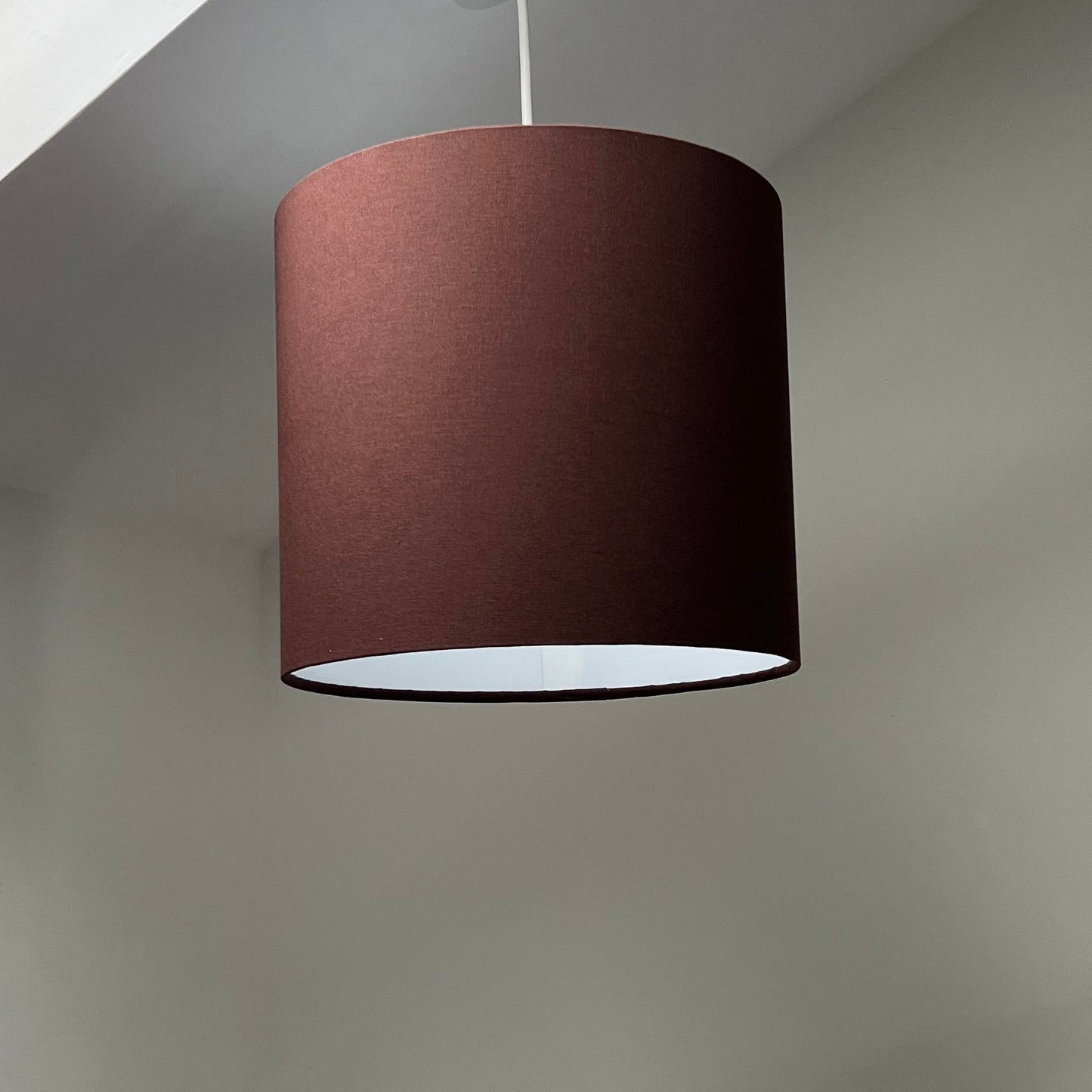 Brown cotton drum lampshade/ ceiling shade with a white lining