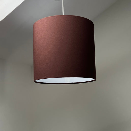 Brown cotton drum lampshade/ ceiling shade with a white lining