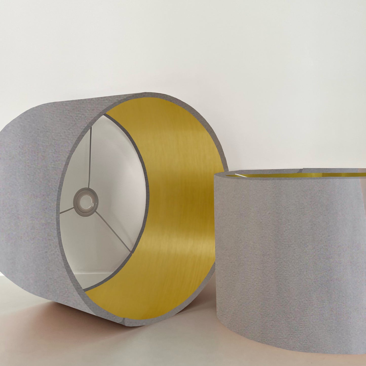 Grey velvet drum lampshade/ ceiling shade with a metallic brushed gold lining