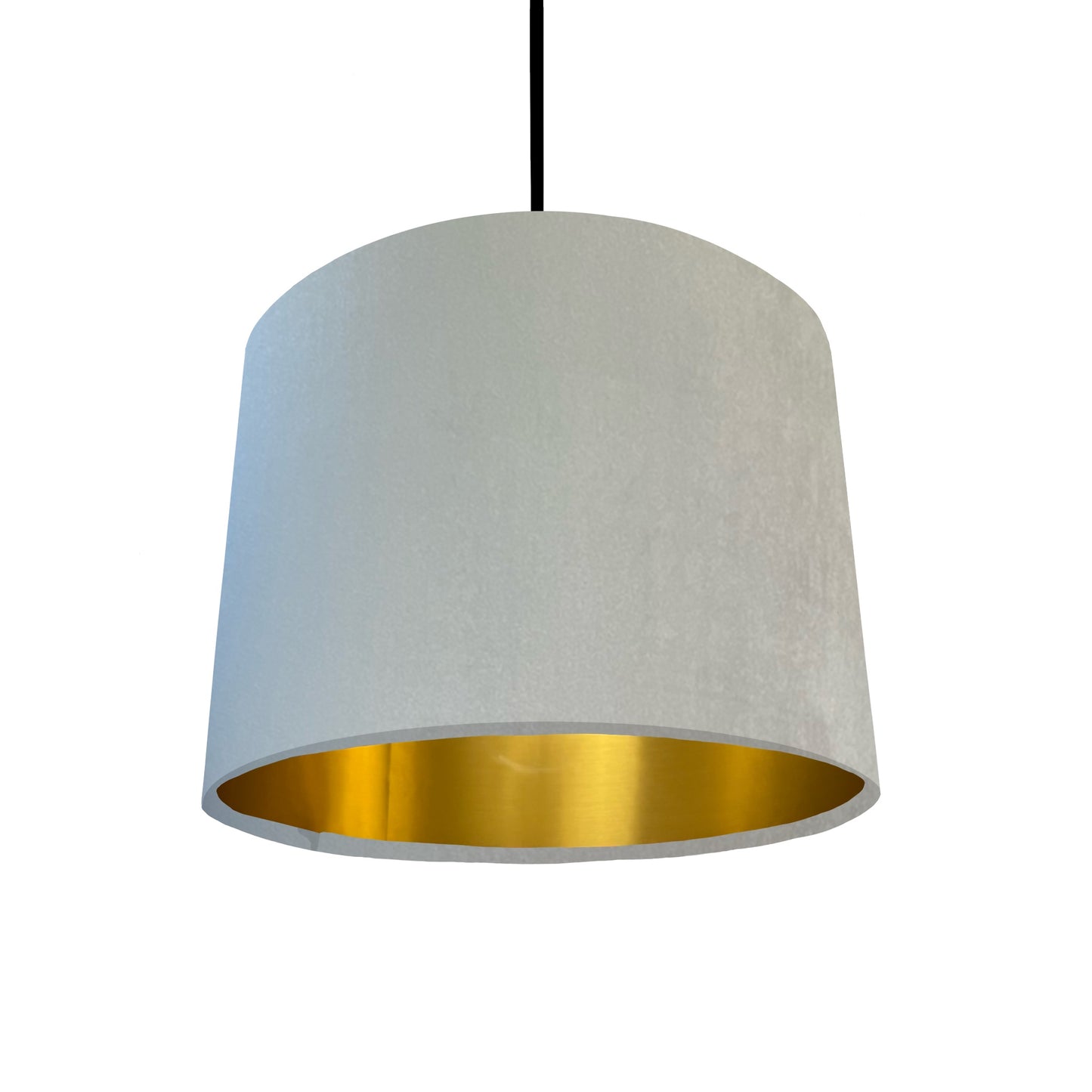 Grey velvet drum lampshade/ ceiling shade with a metallic brushed gold lining