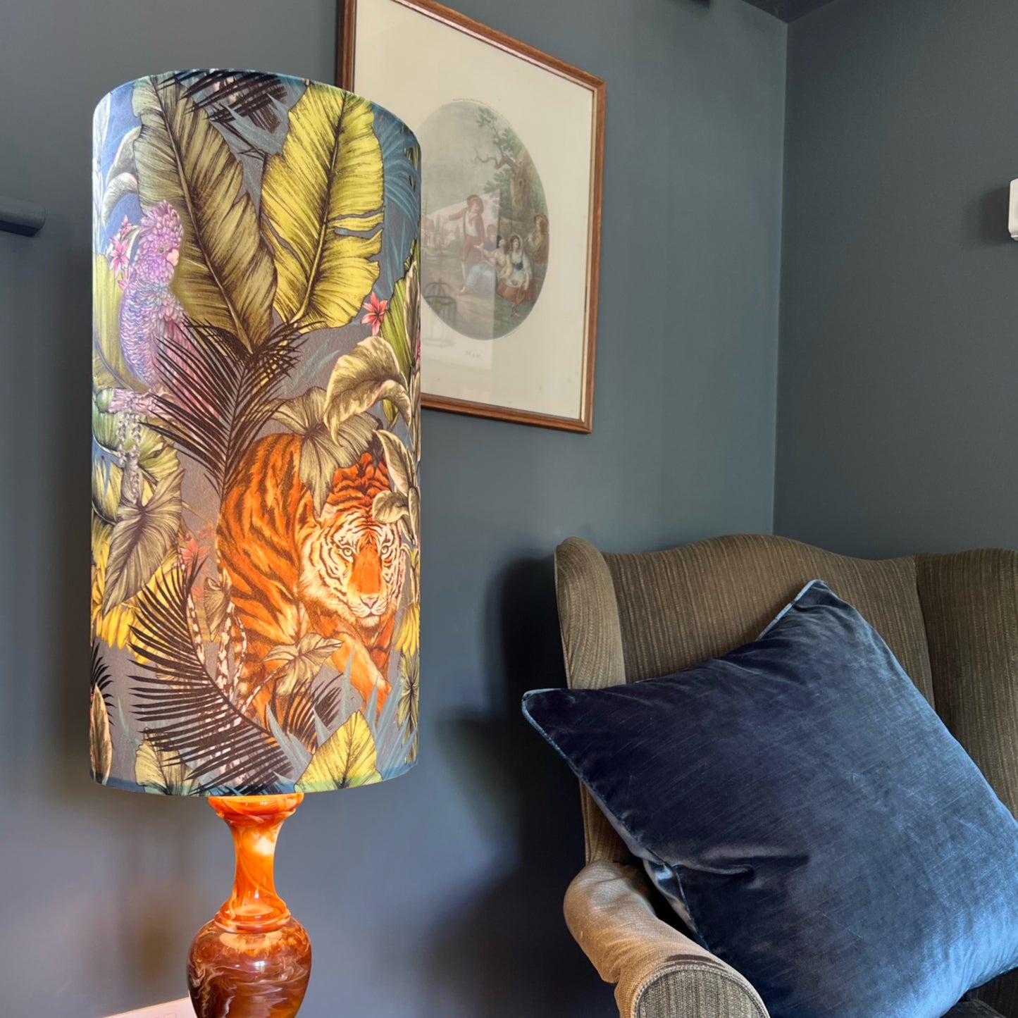 Bengal tiger Velvet cylinder lampshade, extra tall lampshade
