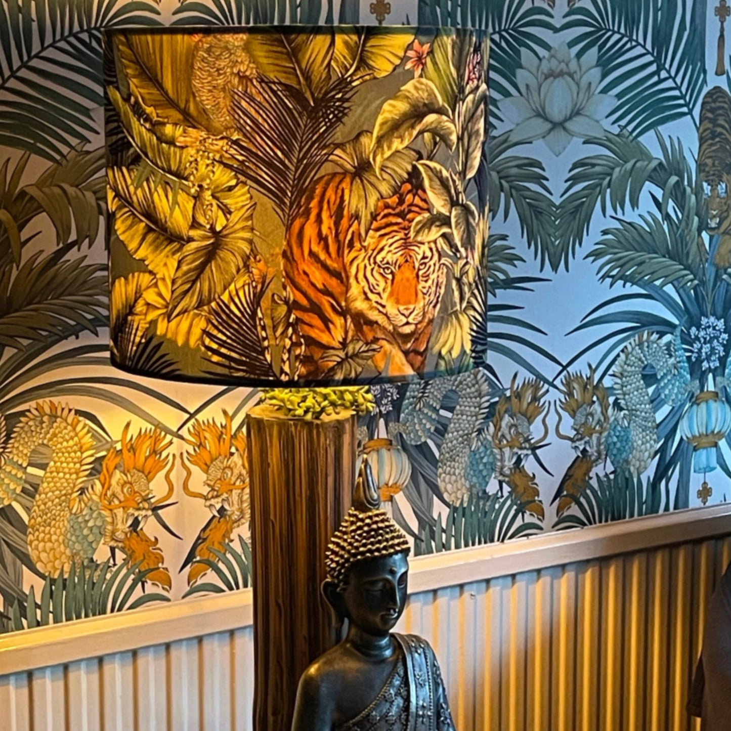Bengal tiger velvet, drum lampshade /ceiling shade with a white lining