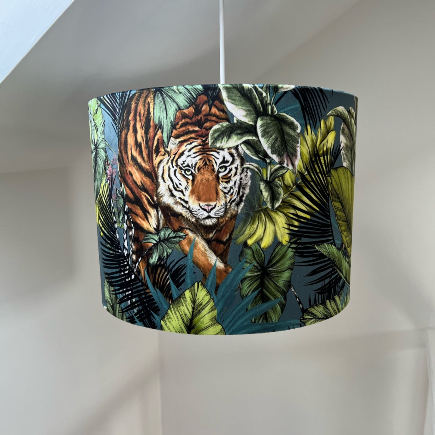 Bengal tiger velvet, drum lampshade /ceiling shade with a white lining