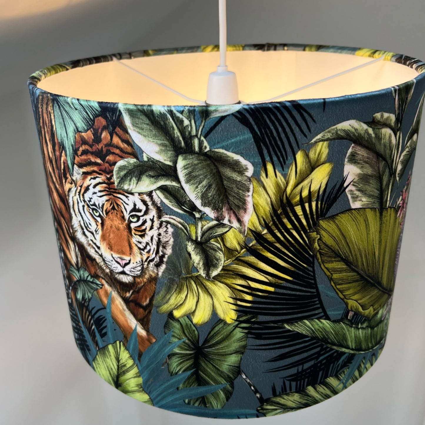 Bengal tiger velvet, drum lampshade /ceiling shade with a white lining