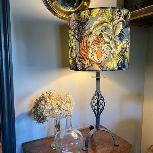 Bengal tiger velvet, drum lampshade /ceiling shade with a white lining