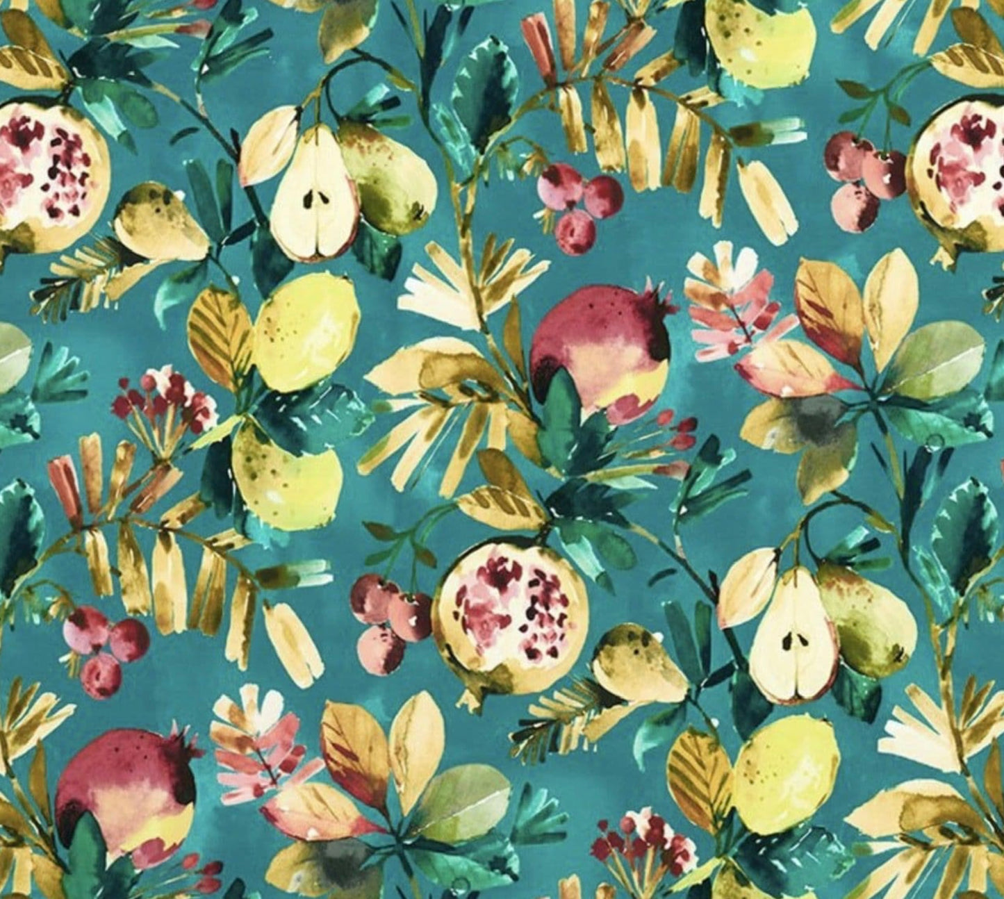 Fruit garden Velvet cylinder lampshade, in teal, extra tall lampshade
