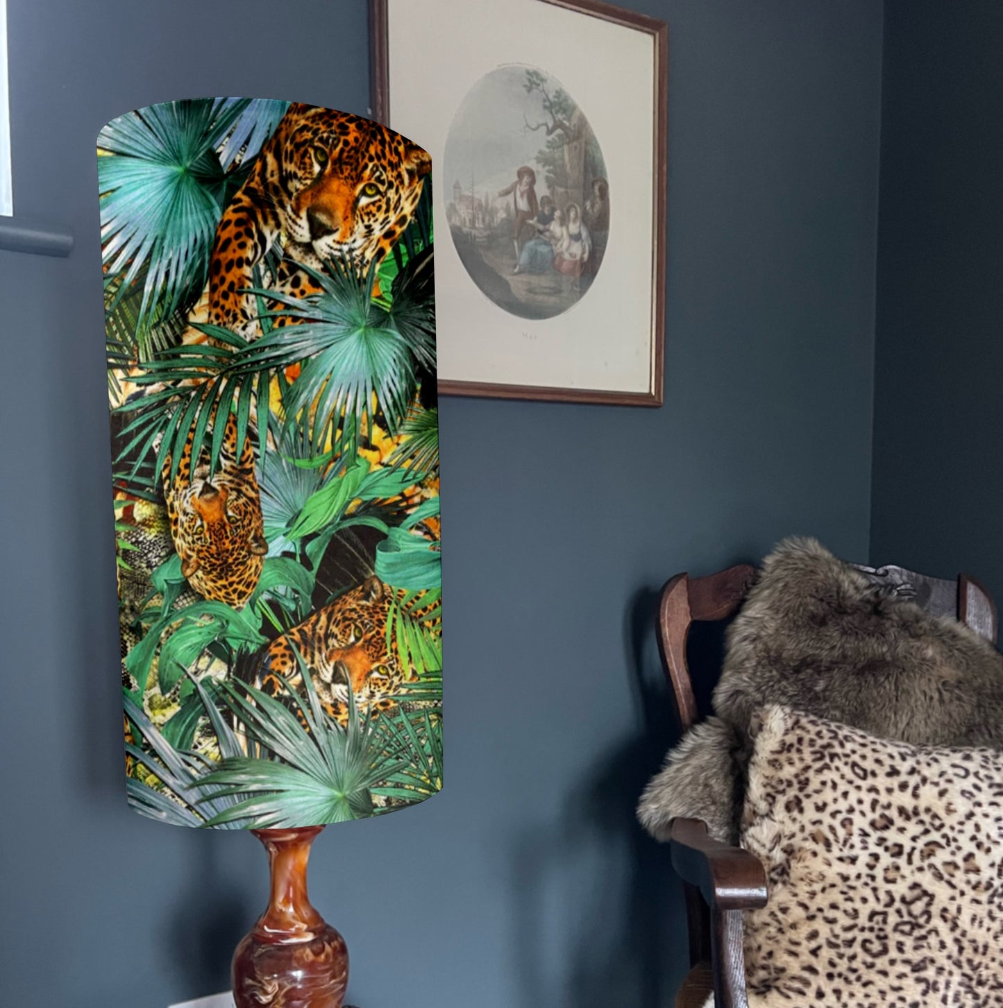 Tropical cheetah Velvet cylinder lampshade, extra tall lampshade