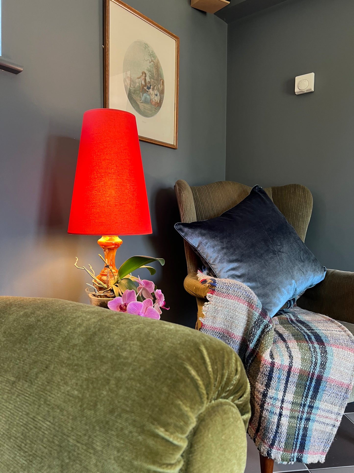 Burnt orange cotton cone lampshade, extra tall lampshade