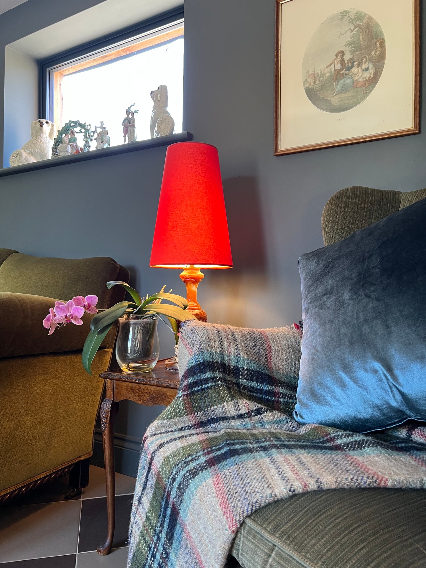 Burnt orange cotton cone lampshade, extra tall lampshade