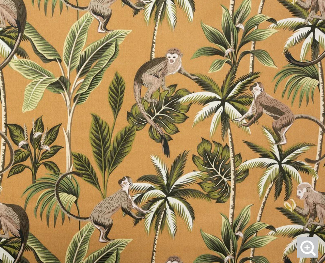 Jungle monkey mustard cotton cylinder lampshade, extra tall lampshade