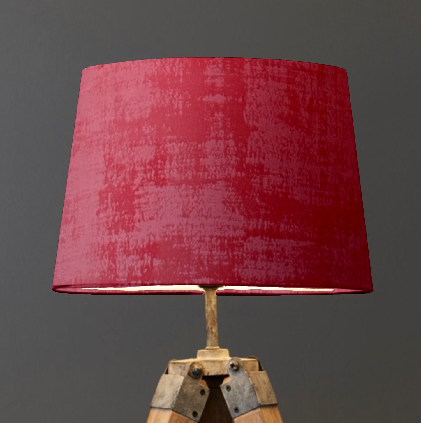 Textured Coral velvet french drum lampshade, paired with a white lining