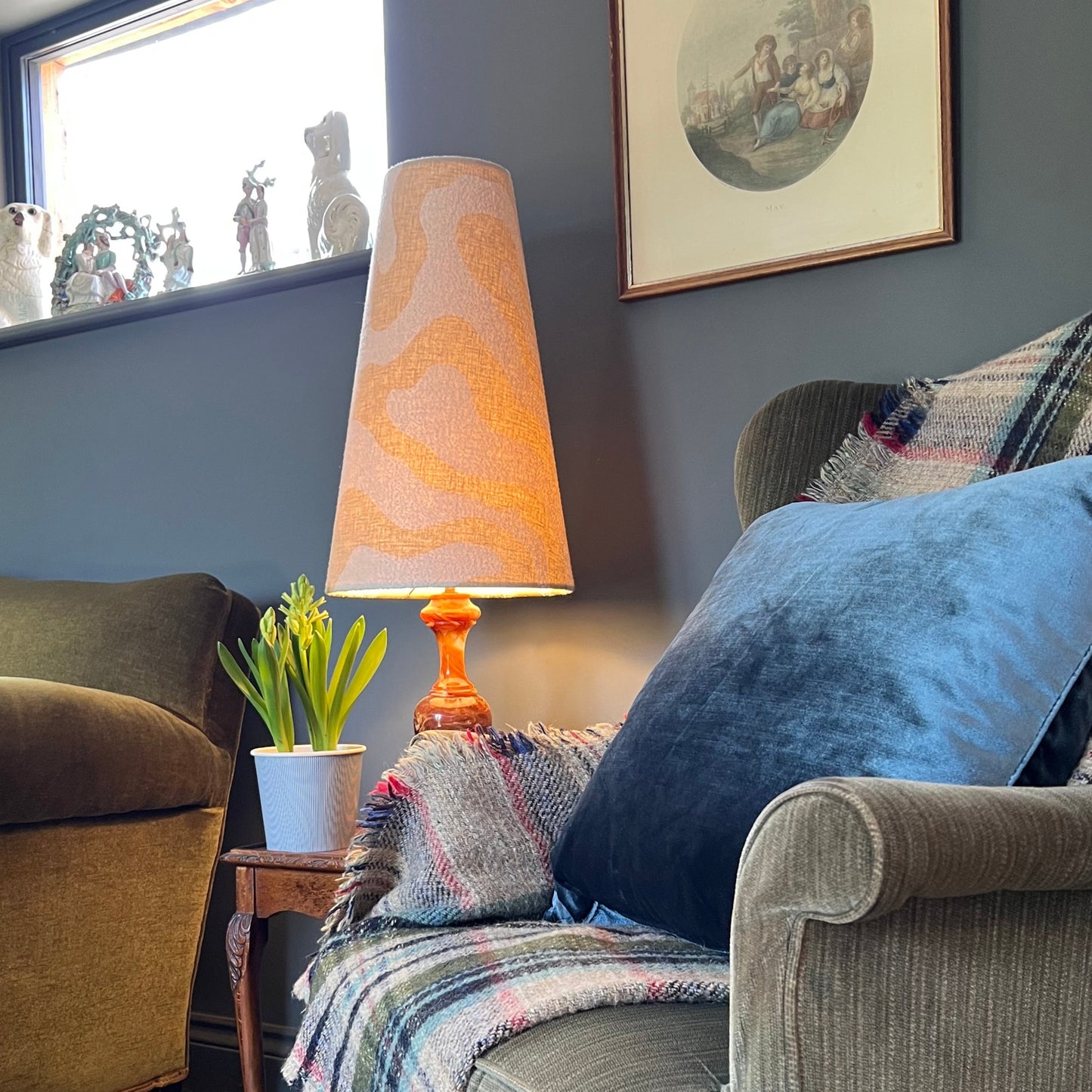 Ecru wiggle cone lampshade, extra tall lampshade
