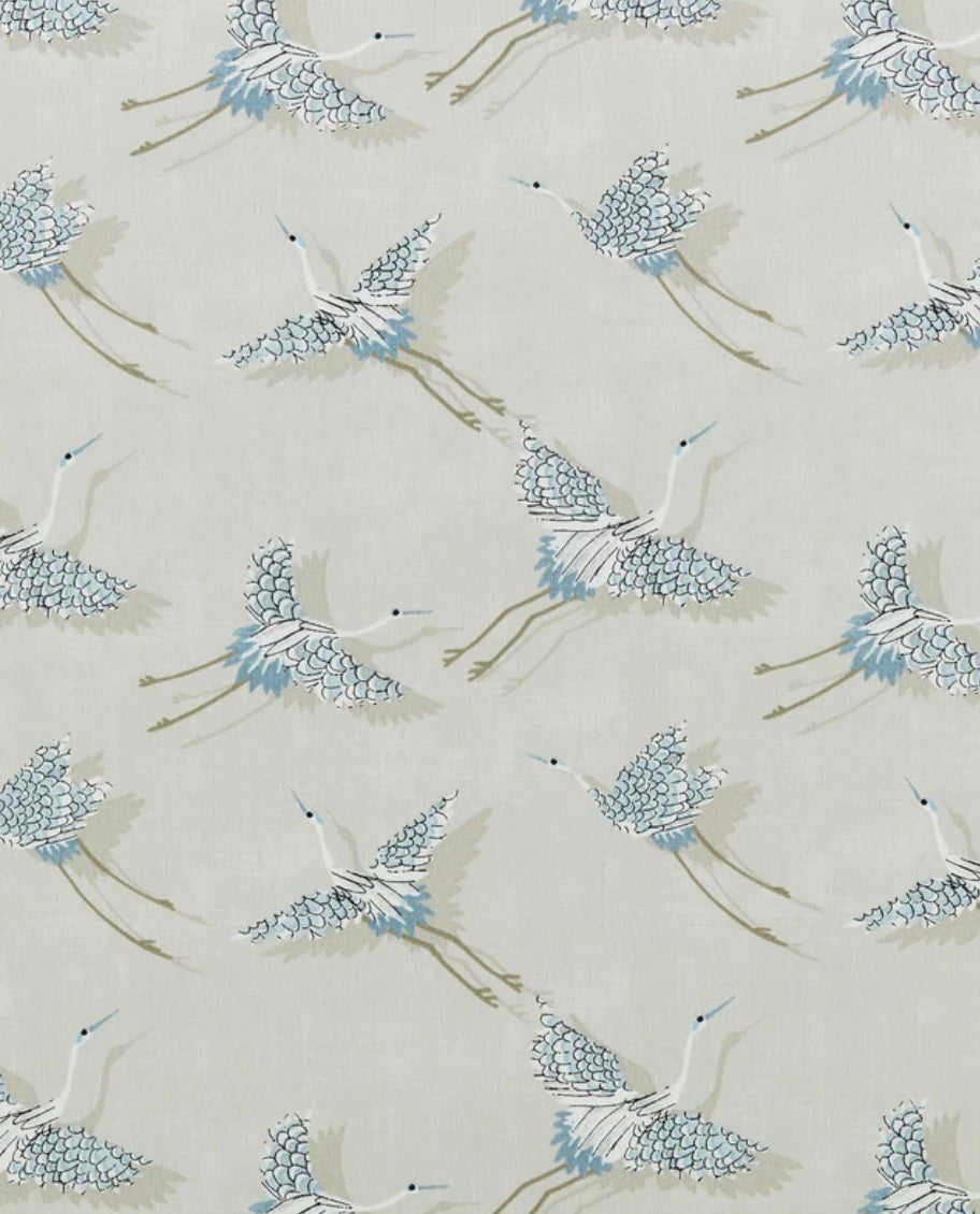 Flying birds in cream cylinder lampshade, in cotton, extra tall lampshade