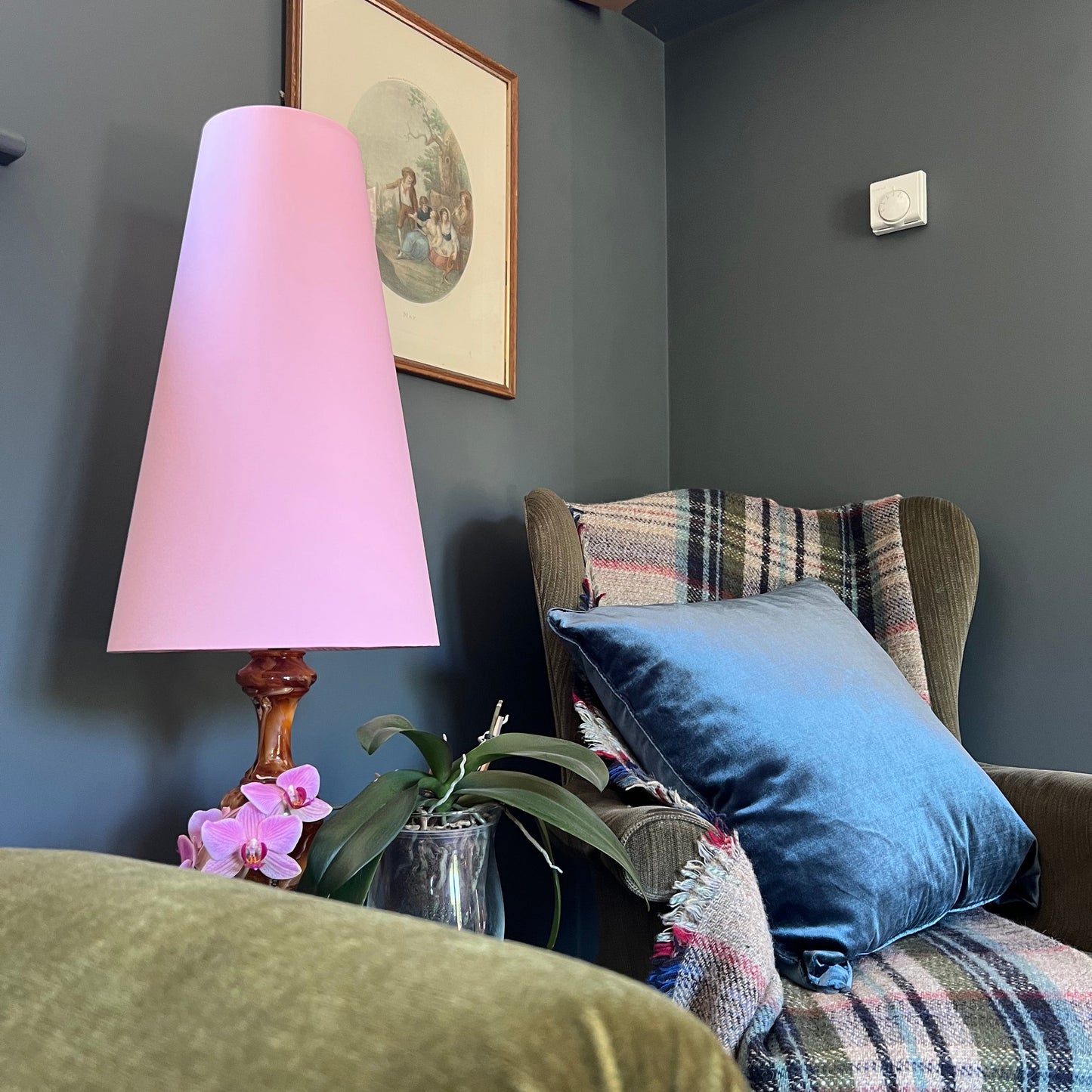 Light pink cotton cone lampshade, extra tall lampshade