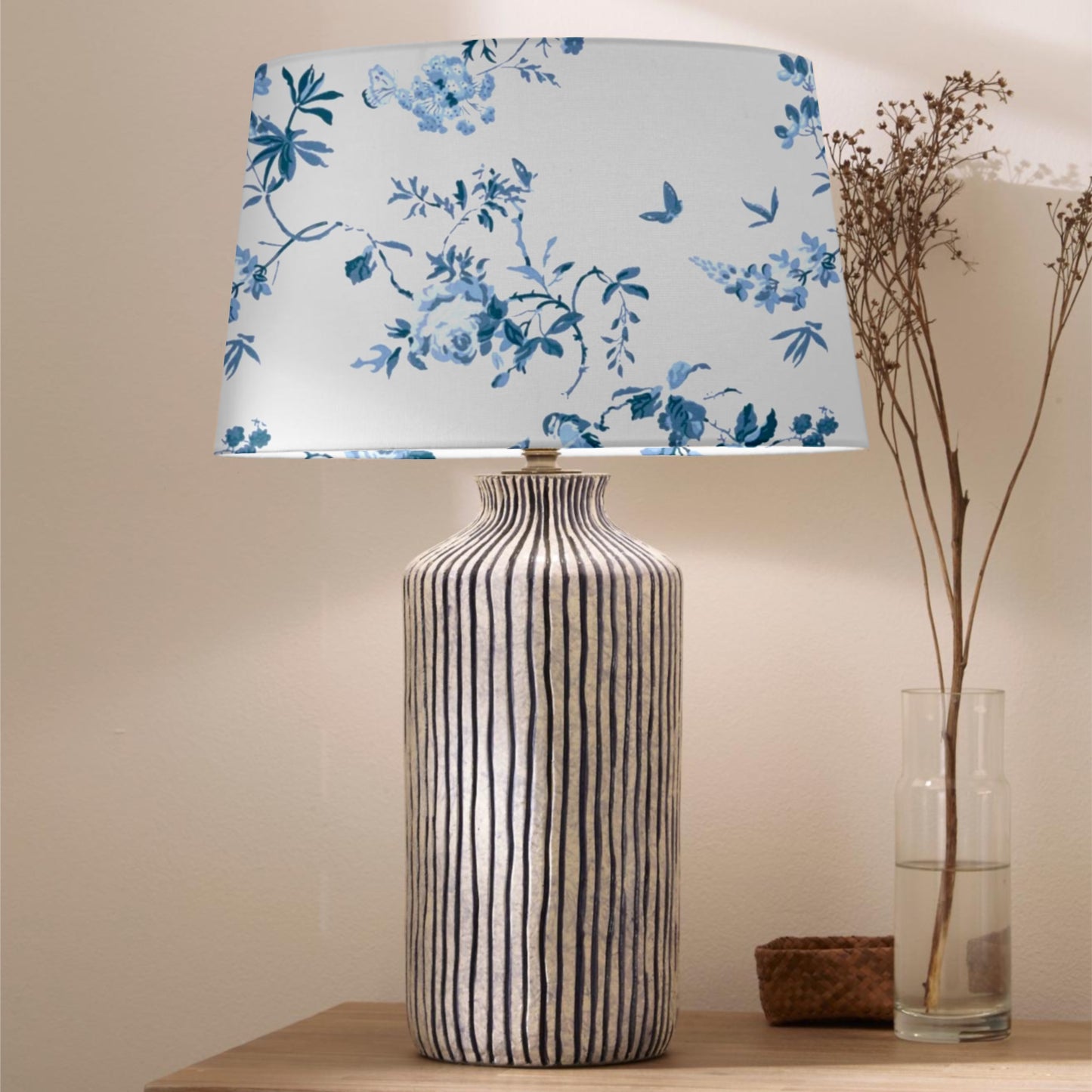 Blue and white stripe stoneware table lamp