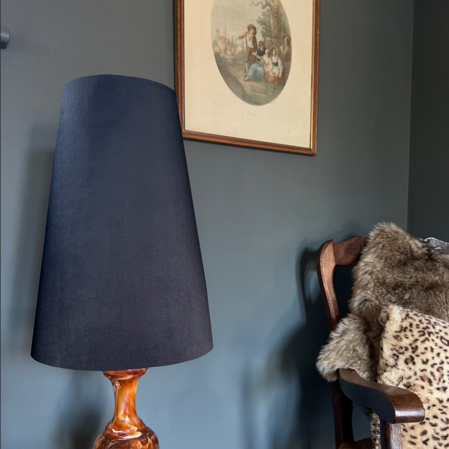 Black Velvet cone lampshade, extra tall lampshade