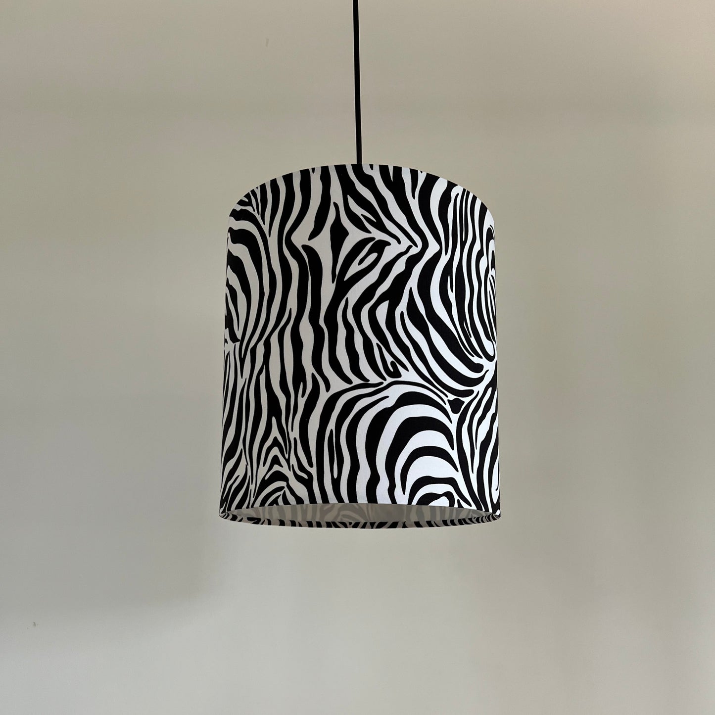 Zebra cotton drum lampshade/ ceiling shade with a white lining