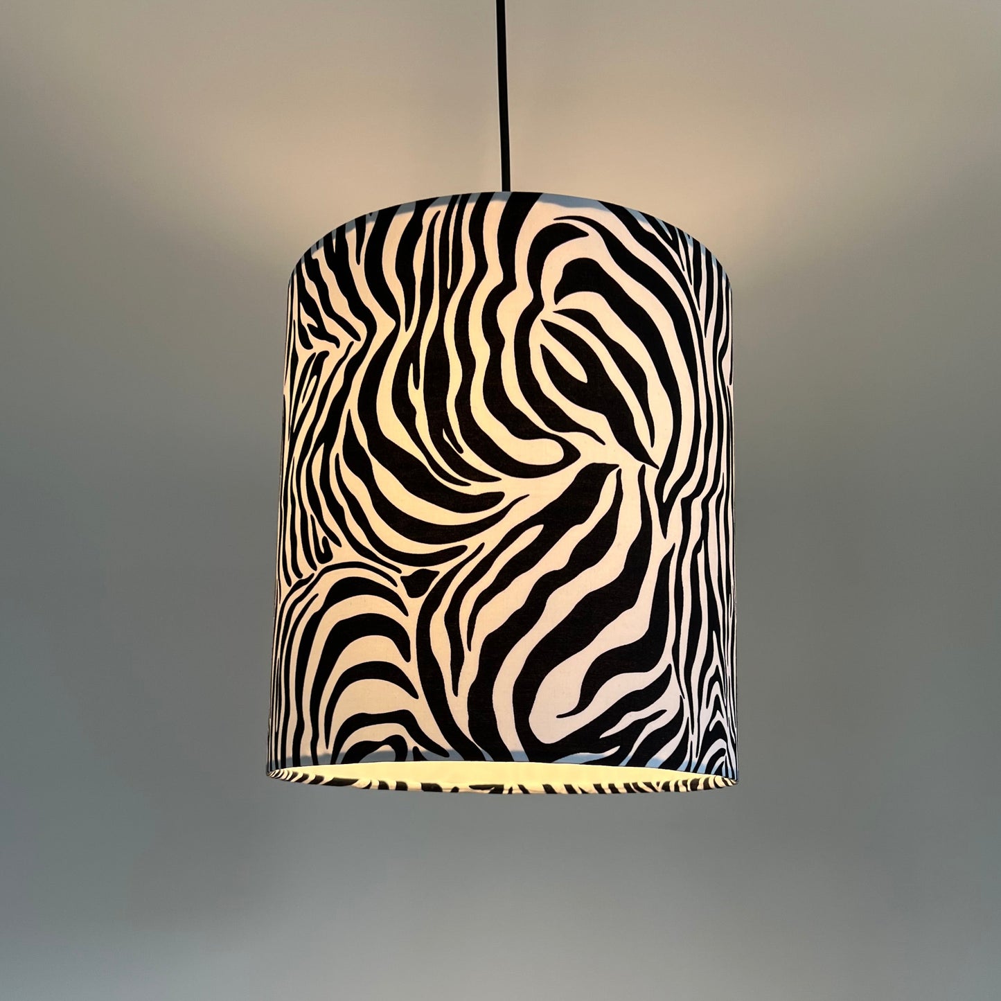 Zebra cotton drum lampshade/ ceiling shade with a white lining
