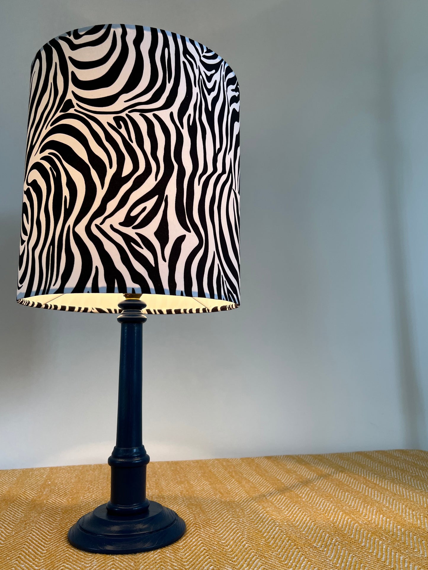 Zebra cotton drum lampshade/ ceiling shade with a white lining