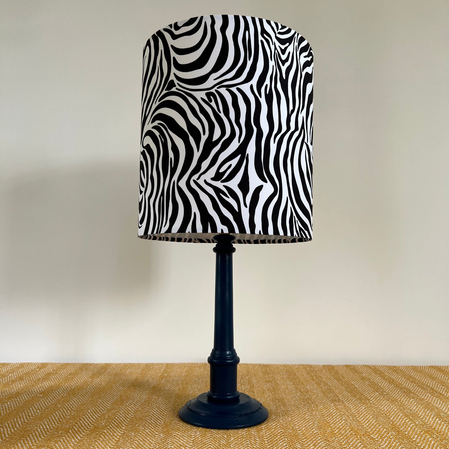 Zebra cotton drum lampshade/ ceiling shade with a white lining