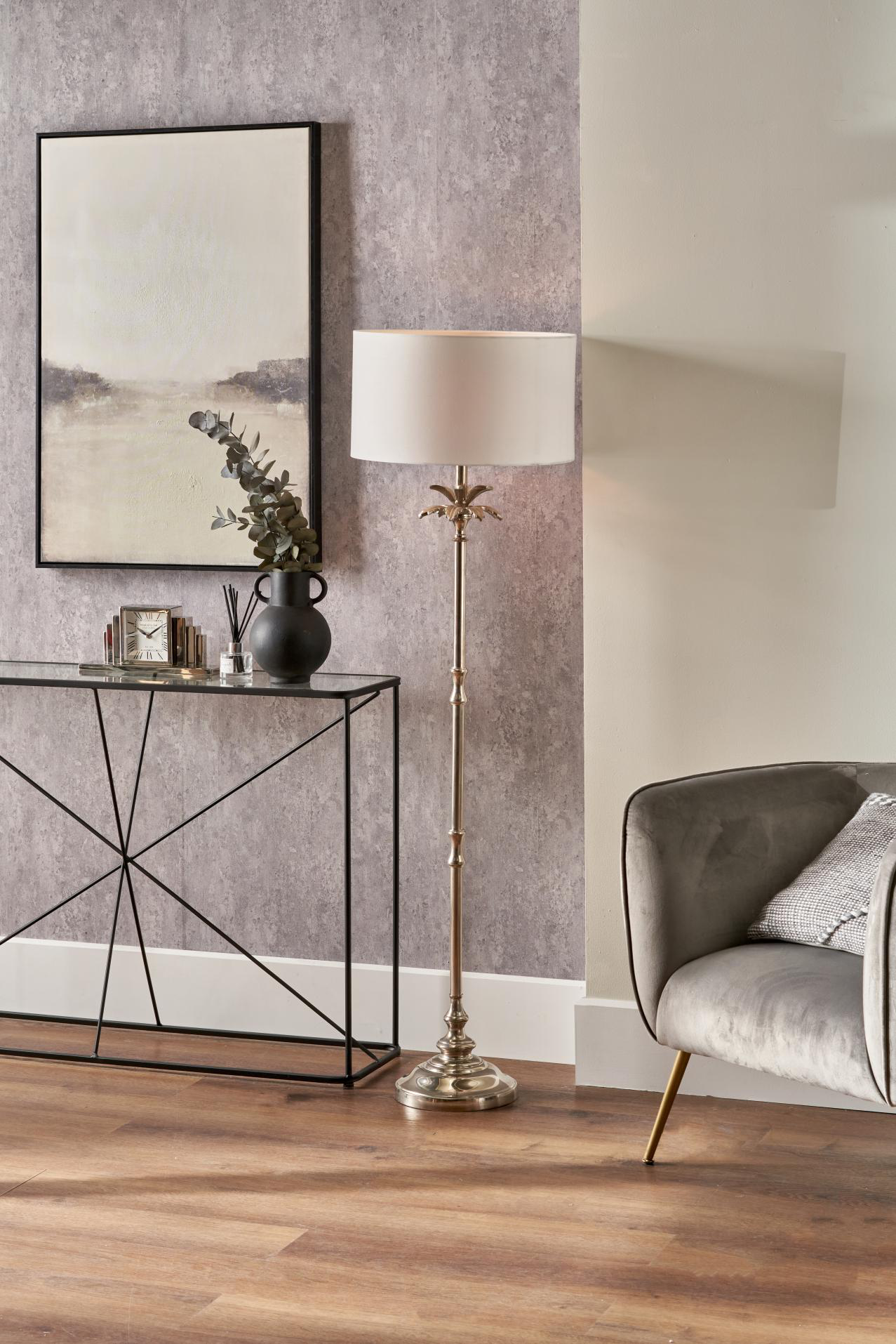 Silver nickel Palm tree, metal floor lamp