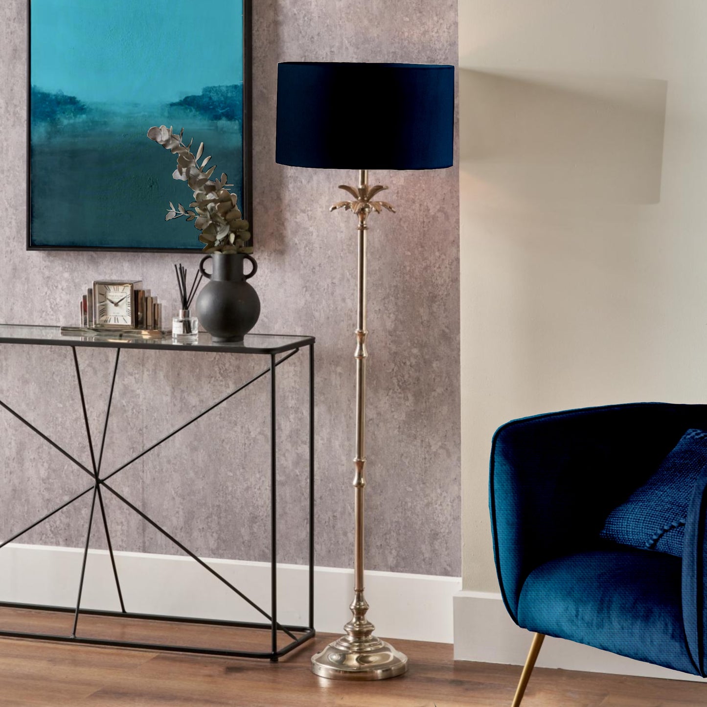 Silver nickel Palm tree, metal floor lamp