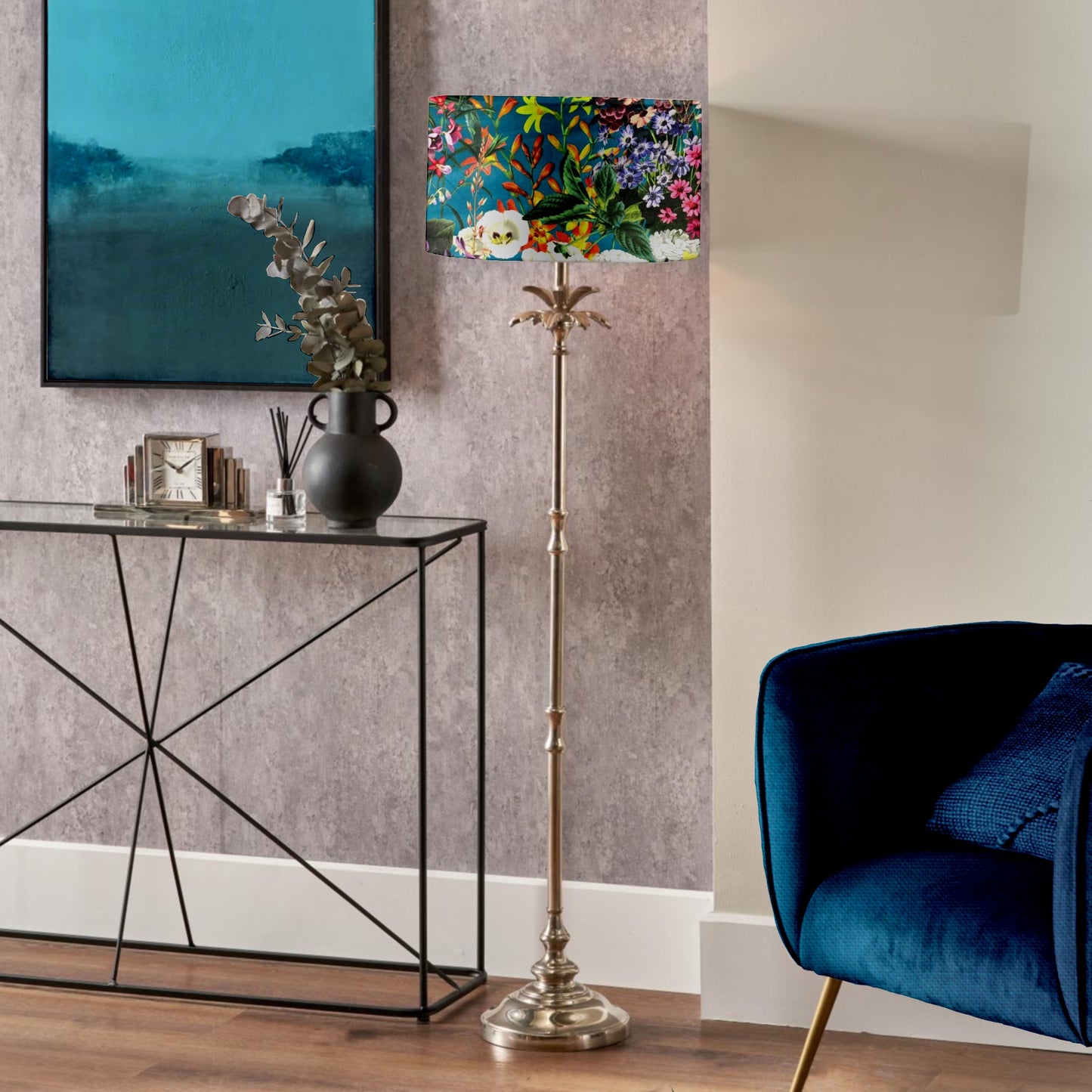 Silver nickel Palm tree, metal floor lamp