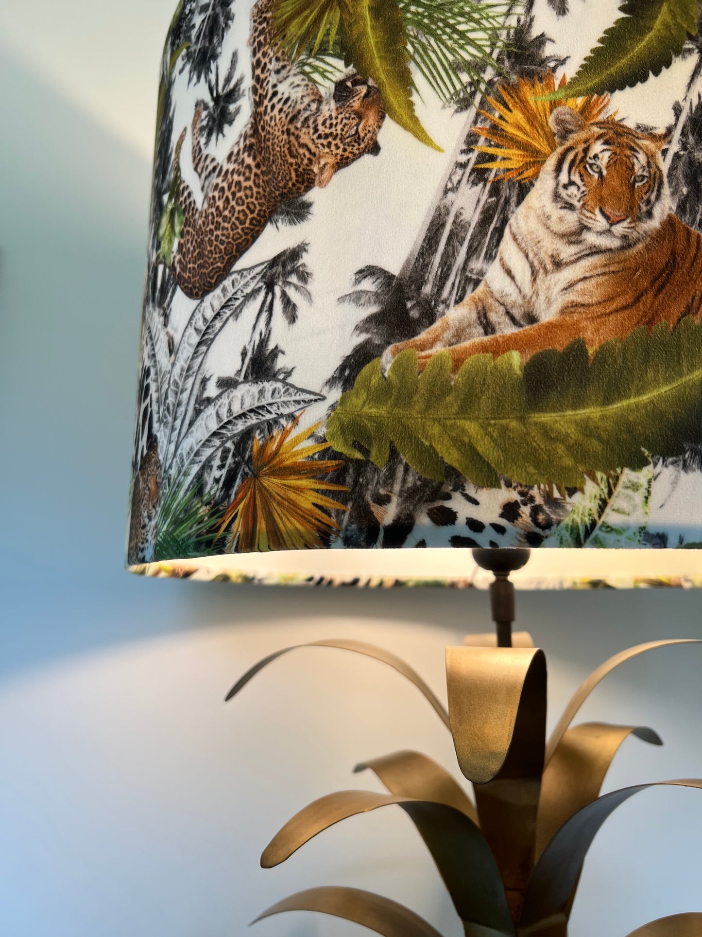Tiger cheetah jungle velvet drum lampshade / ceiling shade, with a white lining