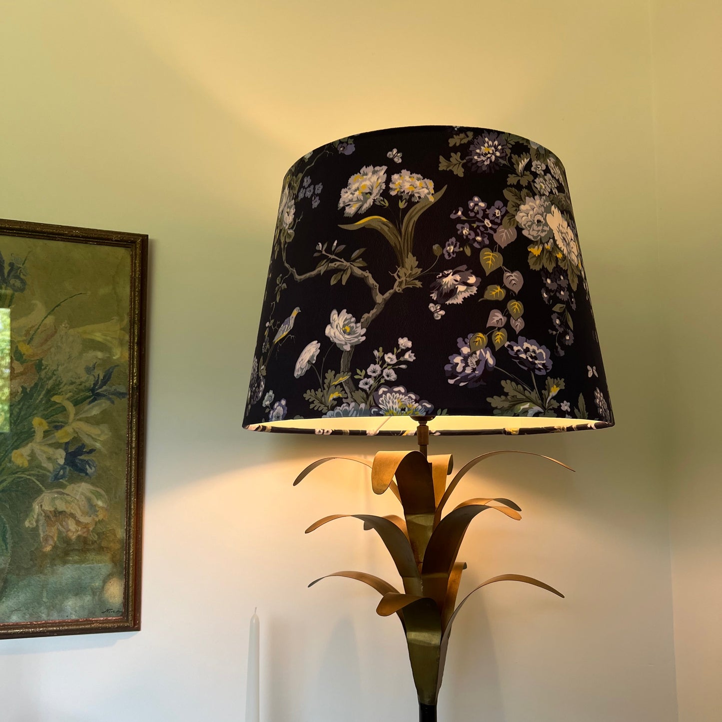 Navy floral velvet french drum lampshade/ ceiling light shade, empire lampshade