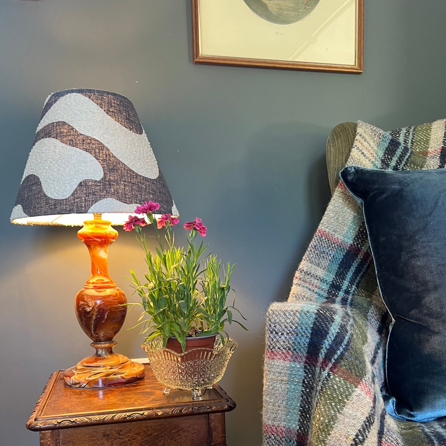 Black Wiggle coolie lampshade/ ceiling light shade, empire lampshade