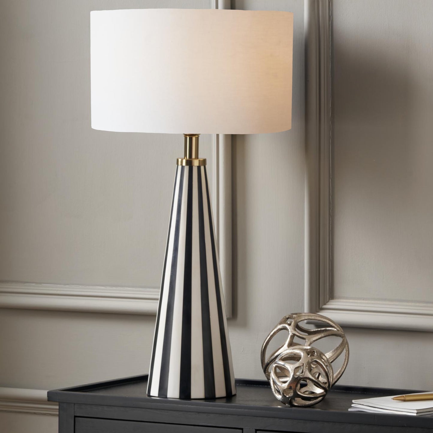 Black and white stripe, resin table lamp, Tall