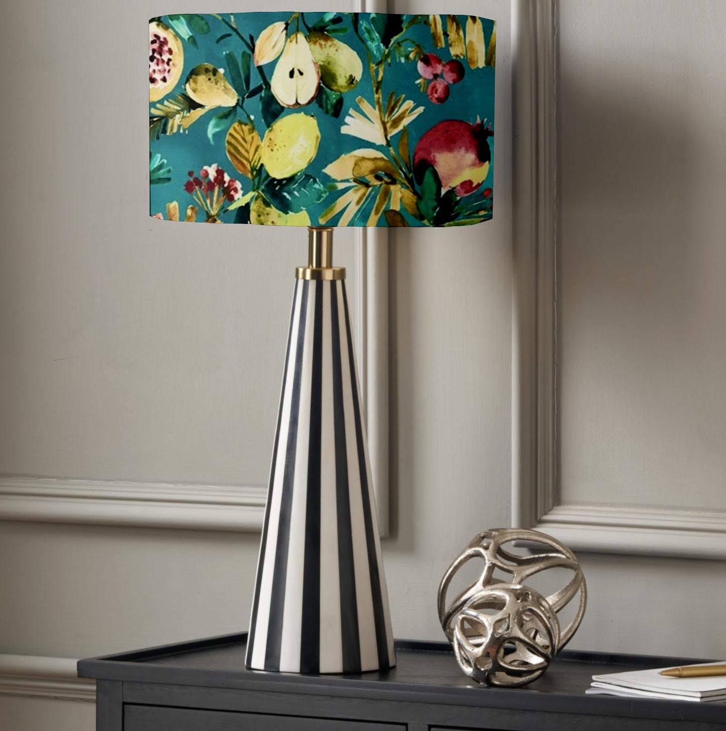Black and white stripe, resin table lamp, Tall