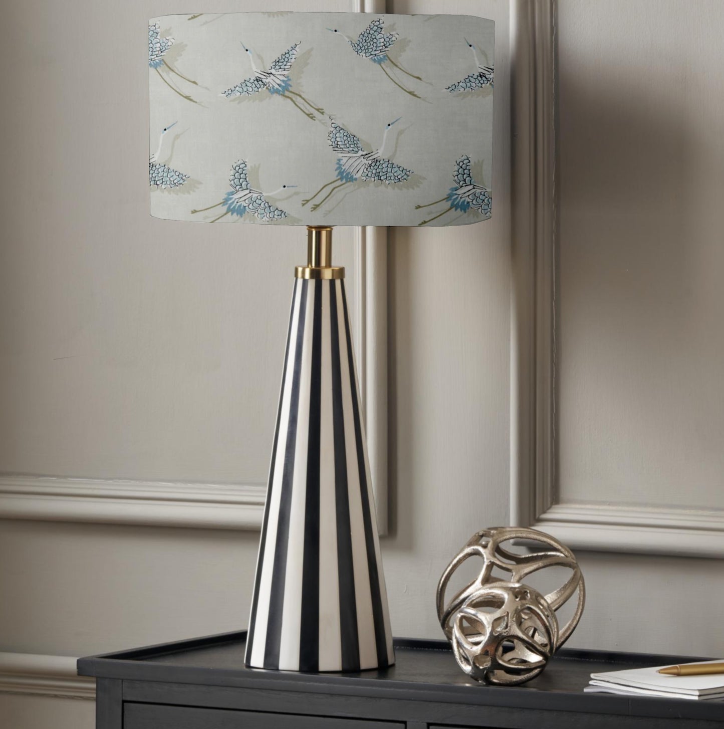 Black and white stripe, resin table lamp, Tall